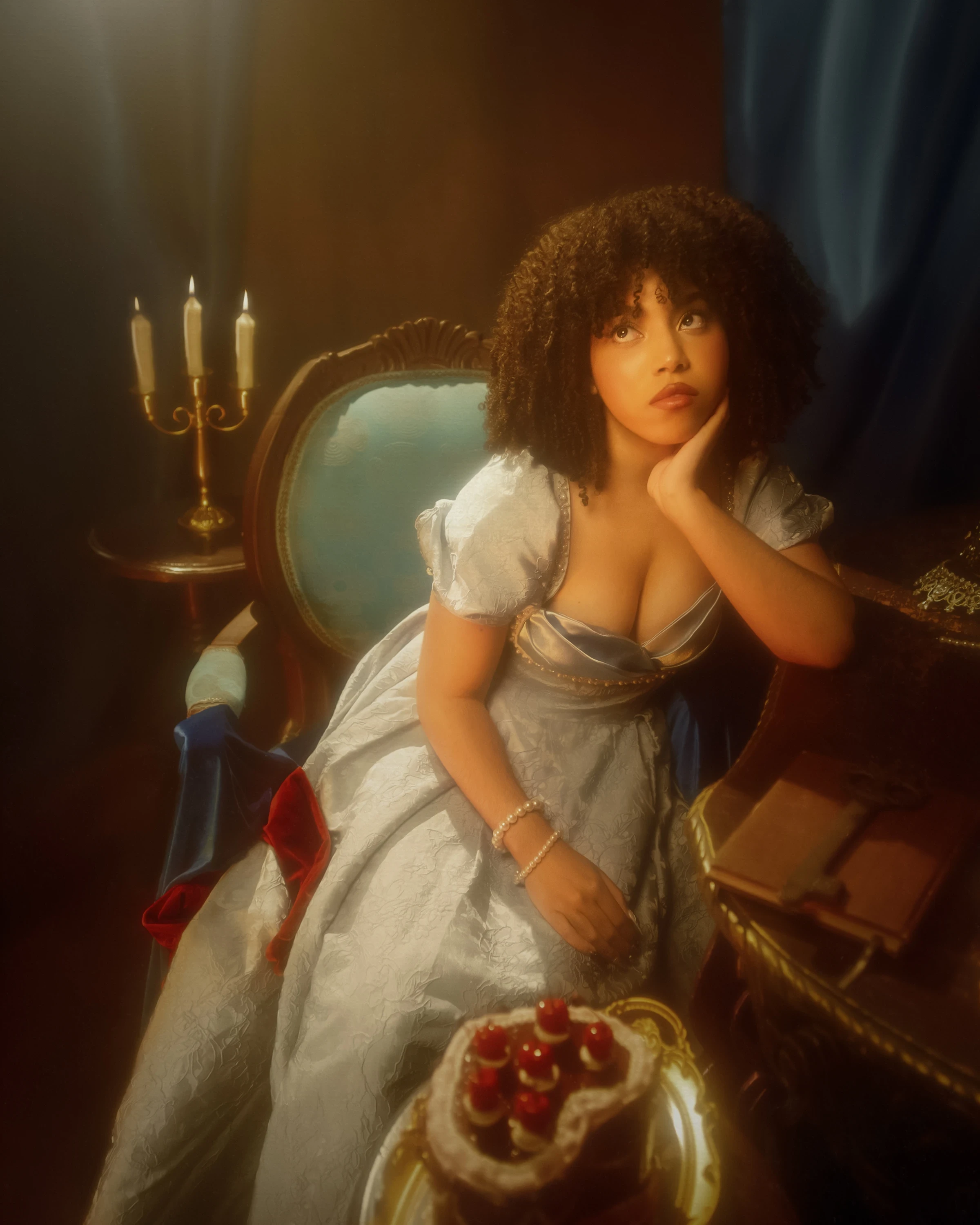 Pictorial portrait, girl in blue dress